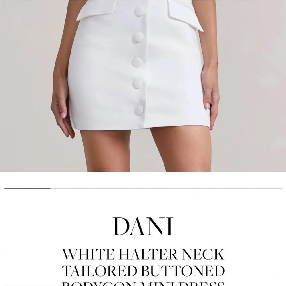 Club L London Dani White Buttoned Bodycon Halter Dress - Picture 3 of 7